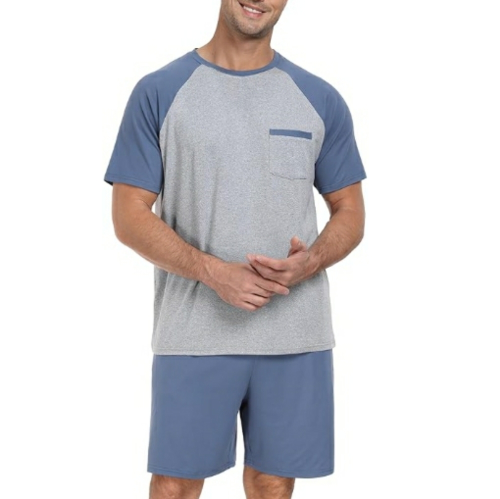 Men's Pajama Set Sleepwear Lightweight Short Sleeve Blue /Gray New